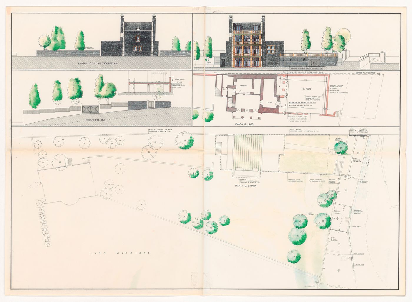 Elevations, plans, and site plan for Ristrutturazione Casa Alessi, Verbania, Italy