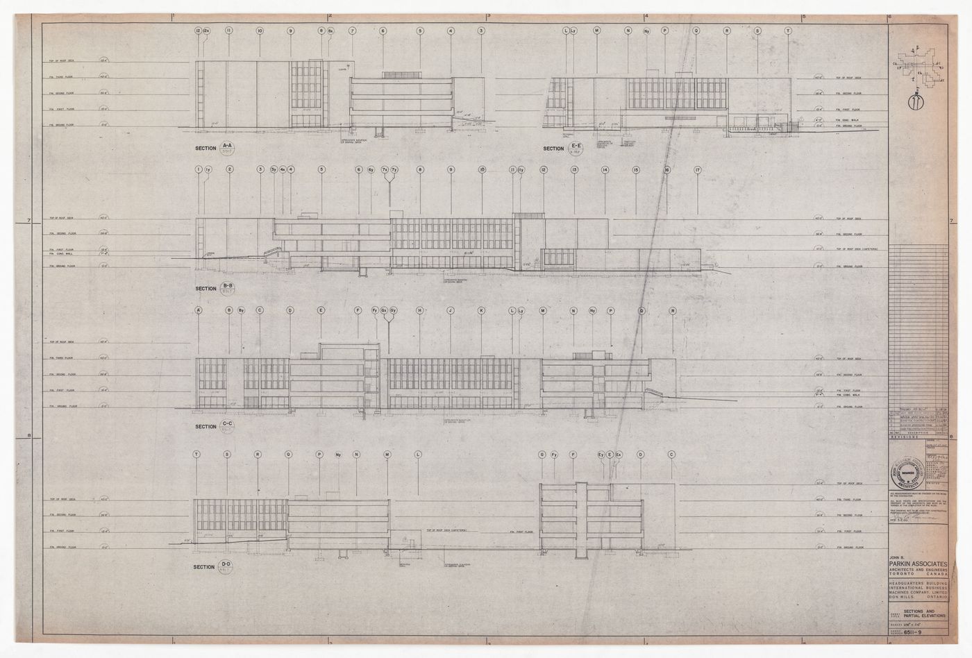 Sections and partial elevations for IBM Headquarters Building, North York, Ontario