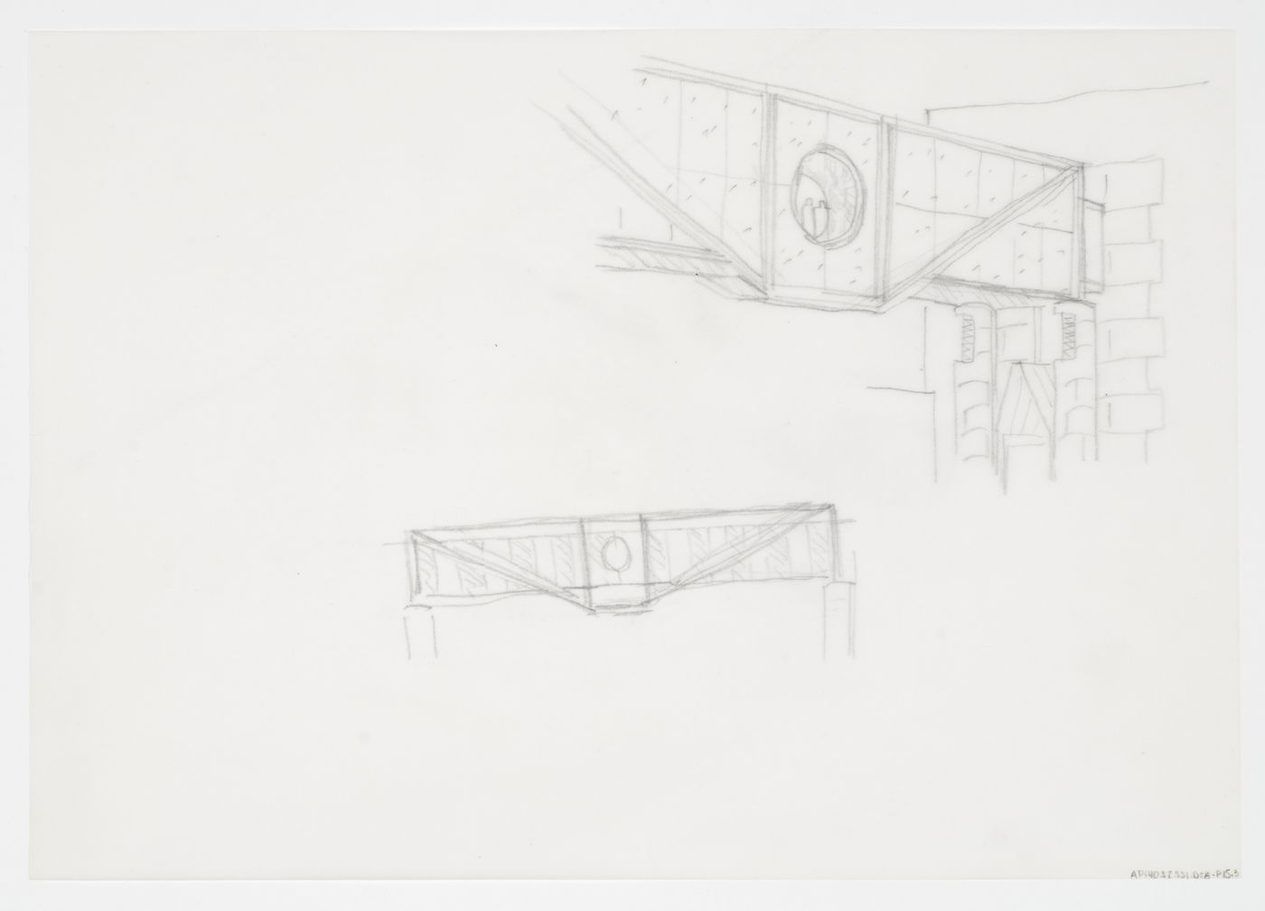 Arthur M. Sackler Museum, Cambridge, Massachusetts: perspective and elevation for bridge
