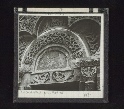 Detail view of portal of Cathédrale Notre-Dame, Le Puy, Haute-Loire, France