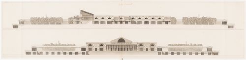 1800 Grand Prix Competition: Programme for an École nationale des beaux-arts; verso: 1800 Grand Prix Competition [?]: Elevation and sectional elevations for an École nationale des beaux-arts