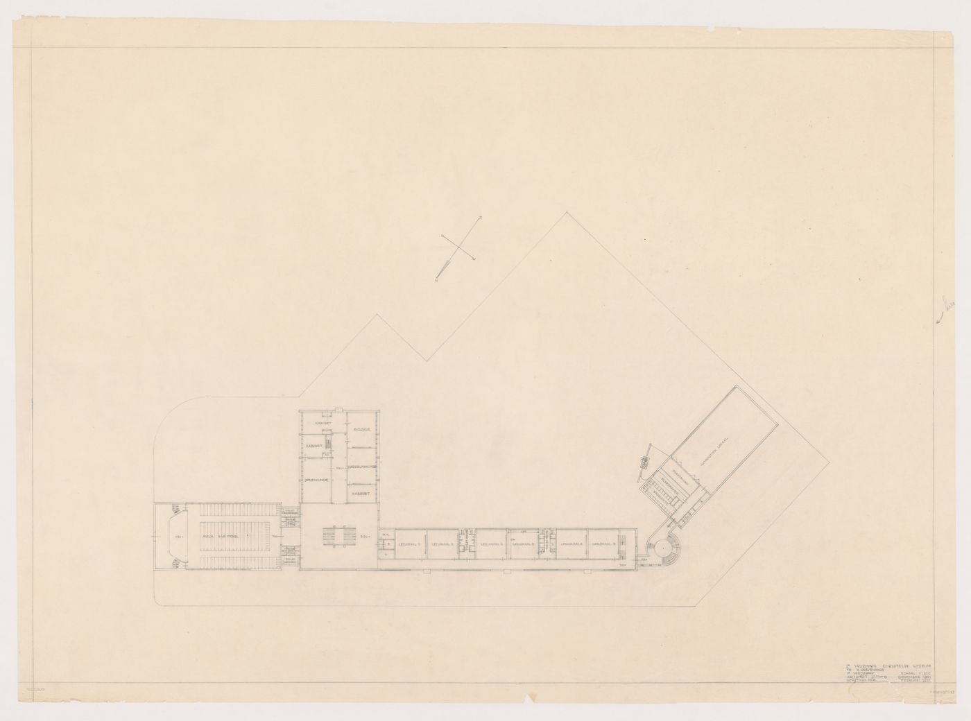 First floor plan for the Second Liberal Christian Lyceum, The Hague, Netherlands