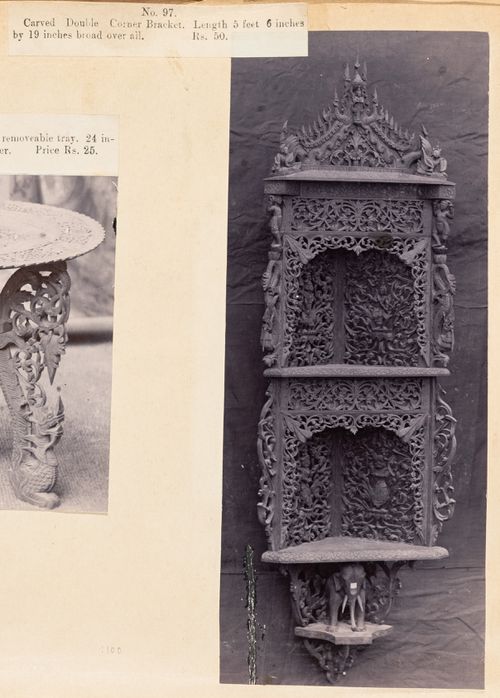 View of a corner shelf, F. Beato Limited, C Road, Mandalay, Burma (now Myanmar)