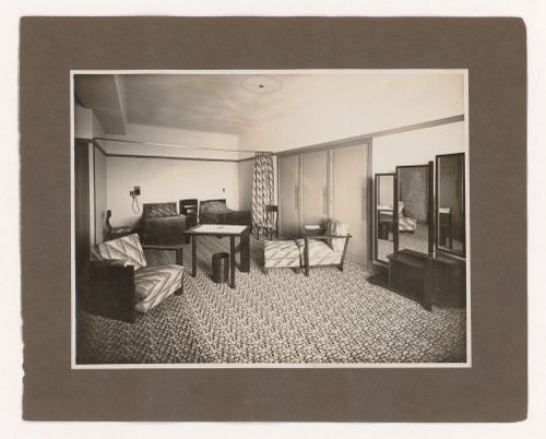 Interior view of a bedroom at Hotel Atlantic, Casino La Pergola, Saint-Jean-de-Luz, France