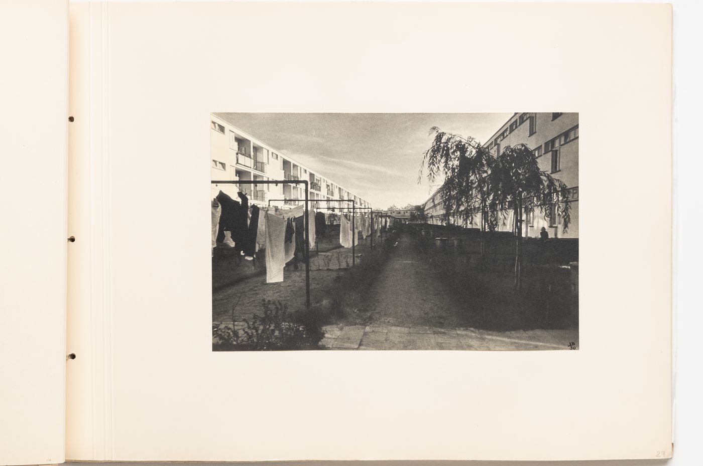 Exterior view showing gardens and clothes lines between type A housing units, Hellerhof Housing Estate, Frankfurt am Main, Germany