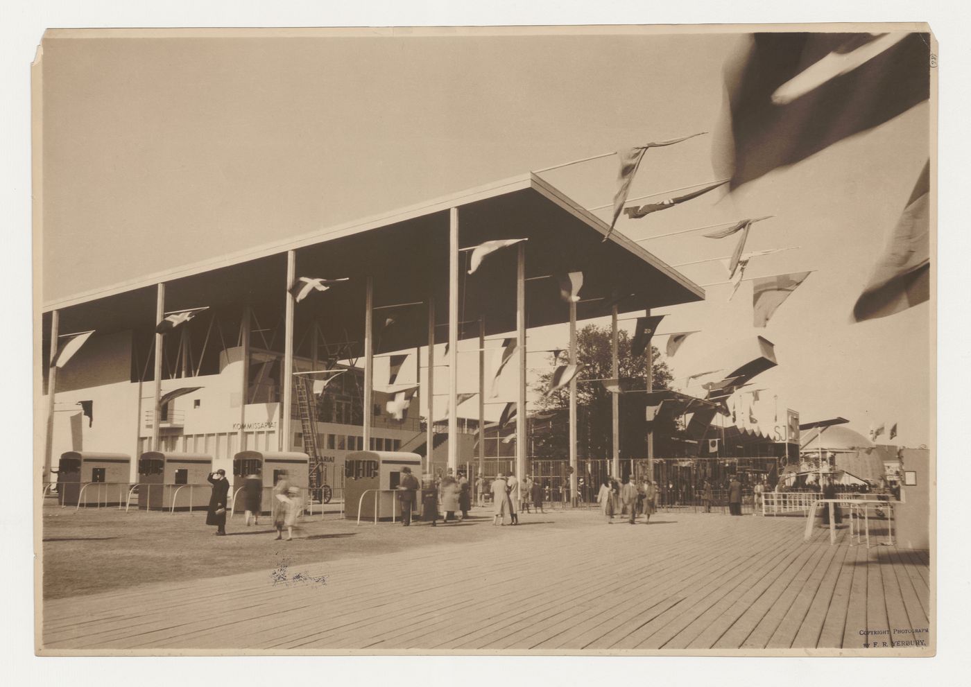 Exterior view of the Entrance Pavilion, hall 2 and the Planetarium at the Stockholm Exhibition of 1930, Stockholm