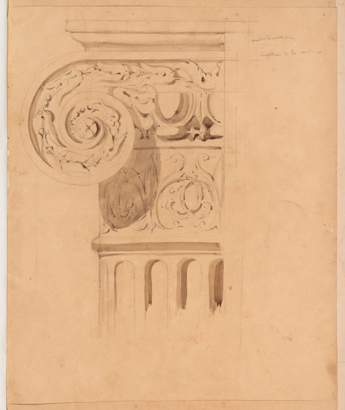 Half elevation of an Ionic capital