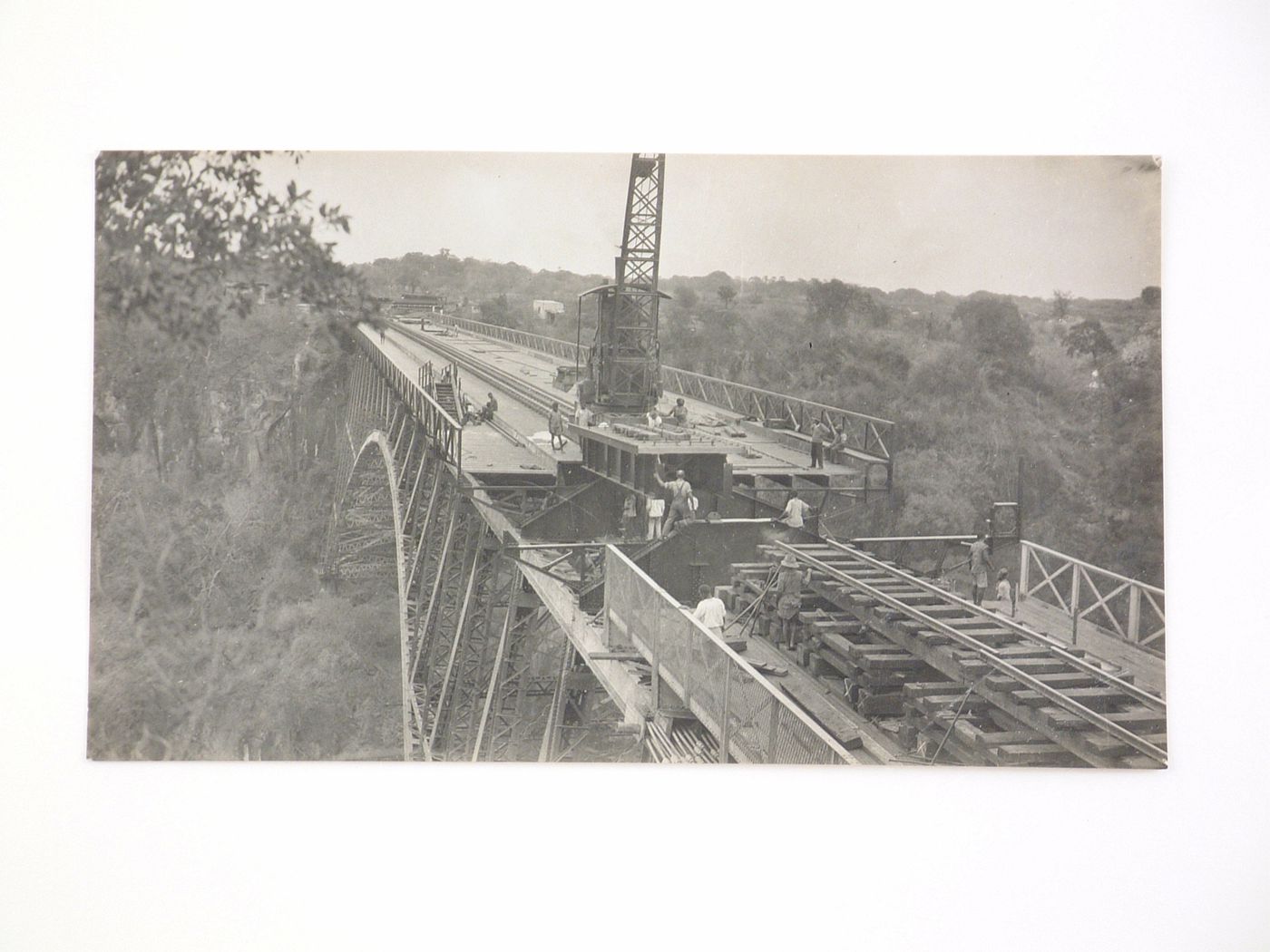 View of railway construction on Victoria Falls Bridge, Zambezi River, crossing the border between Victoria Falls, Zimbabwe and Livingstone, Zambia