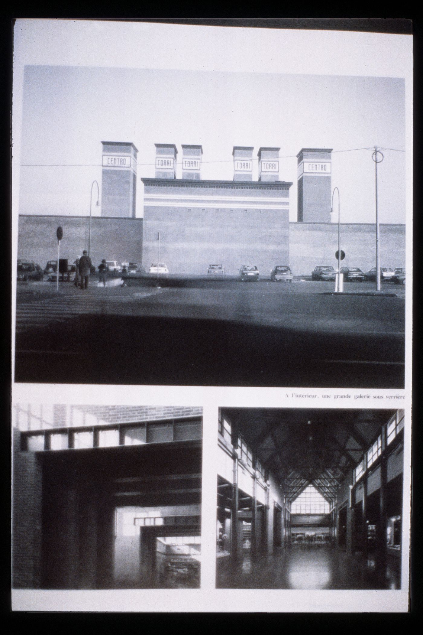 Slide of a photograph of Centro Torri shopping centre, Parma, by Aldo Rossi