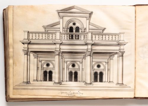 Perspectival elevation for a portico of a temple