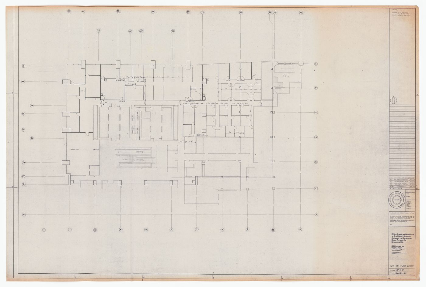 Eighth floor layout plan for construction for The Robert Simpson Company Limited Downtown Store, Office Tower and Additions, Toronto