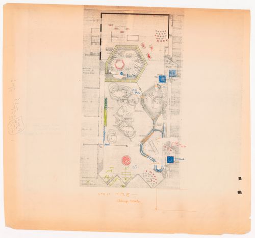 Plan with notes and annotations for Children's Creative Centre Playground, Canadian Federal Pavilion, Expo '67, Montréal, Québec