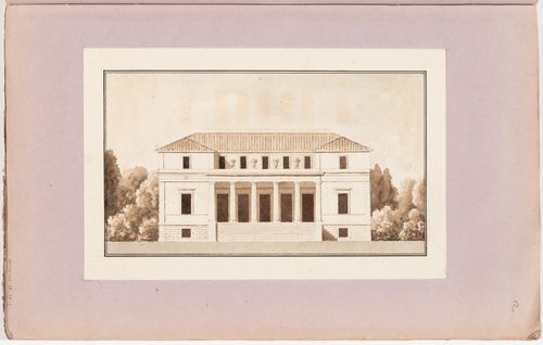 Elevation for a country house, probably for the garden façade; verso: Elevation, probably for the principal façade, and ground floor plan for a country house