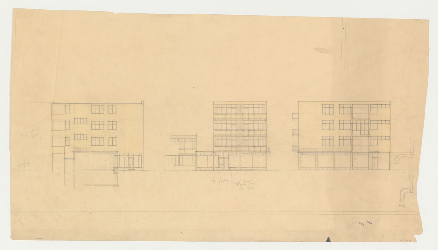 Elevations for housing units, probably for Hellerhof Housing Estate, Frankfurt am Main, Germany