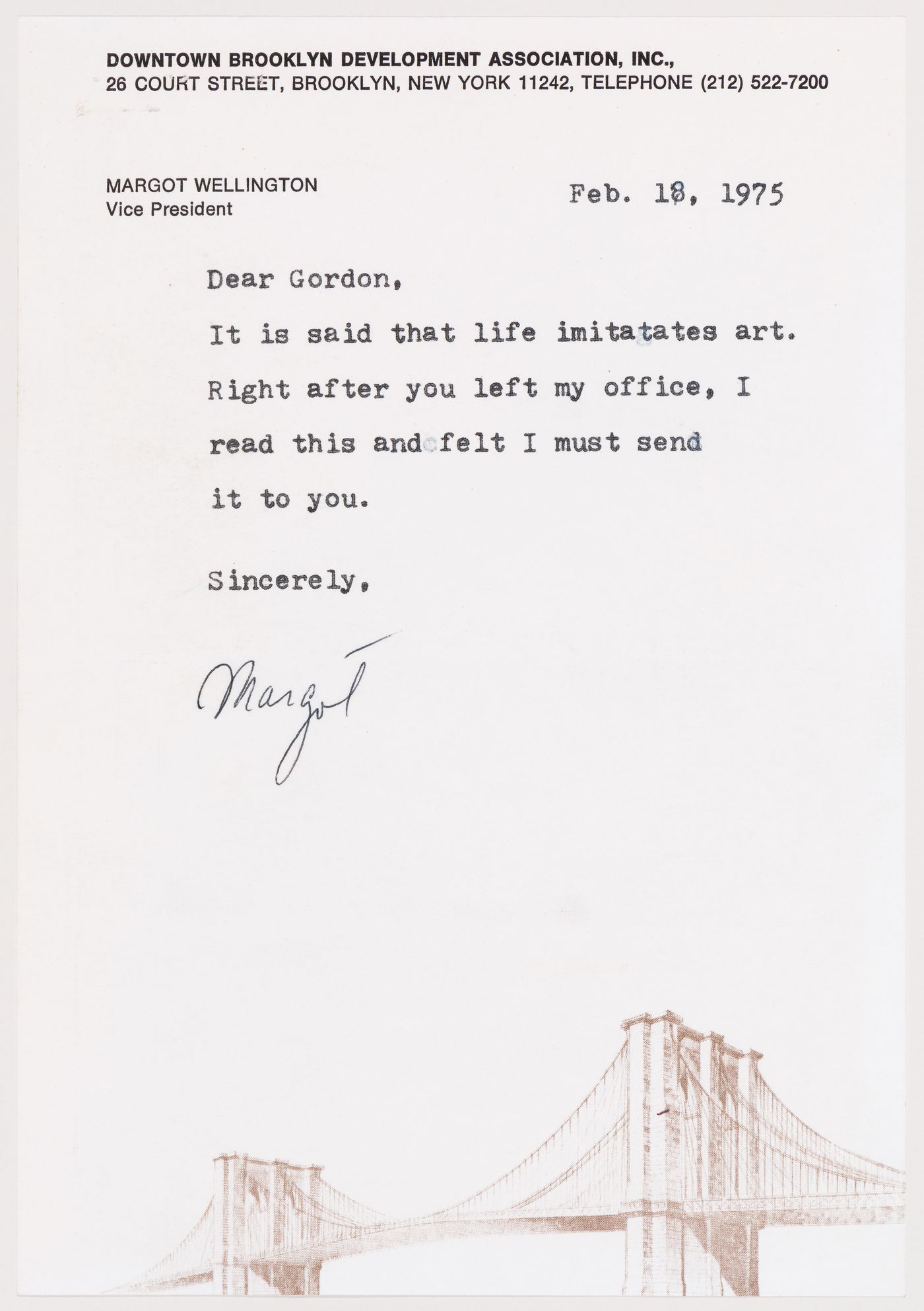 Letter from Margot Wellington to Gordon Matta-Clark