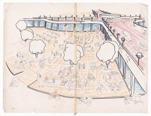 Perspective sketch of city block for Linear city, Chandigarh, India