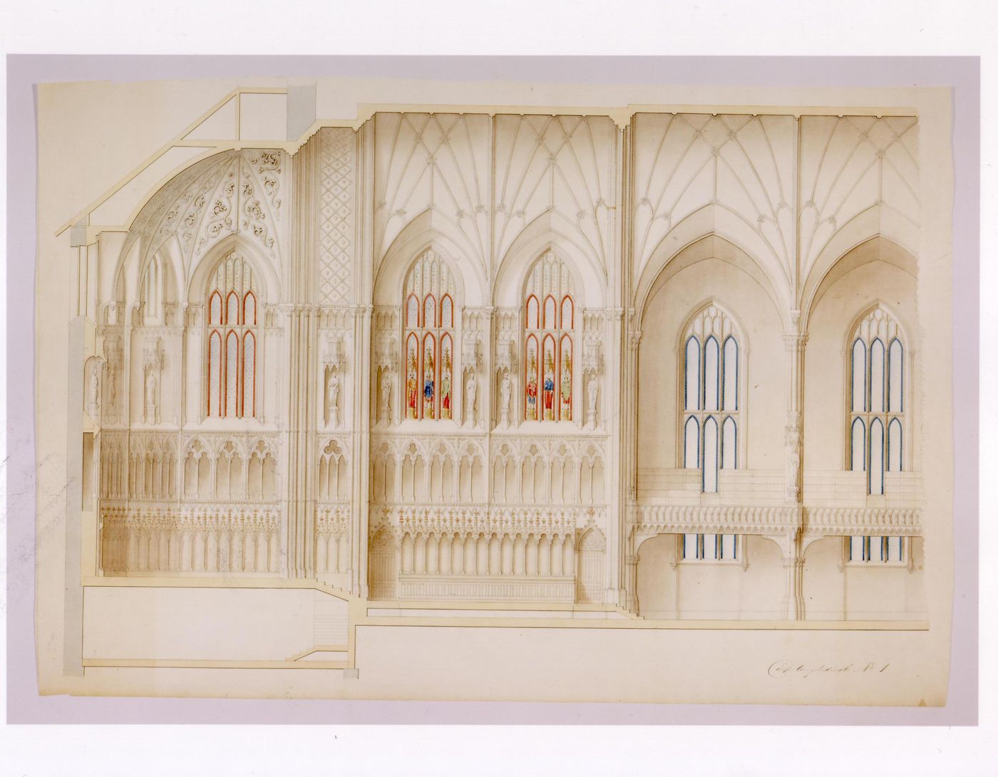 Section for the interior design by Bourgeau et Leprohon for Notre-Dame de Montréal