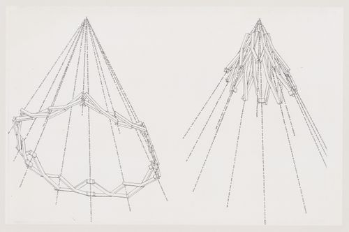 Perspective view of a radial expansion/retraction truss structure in two different positions