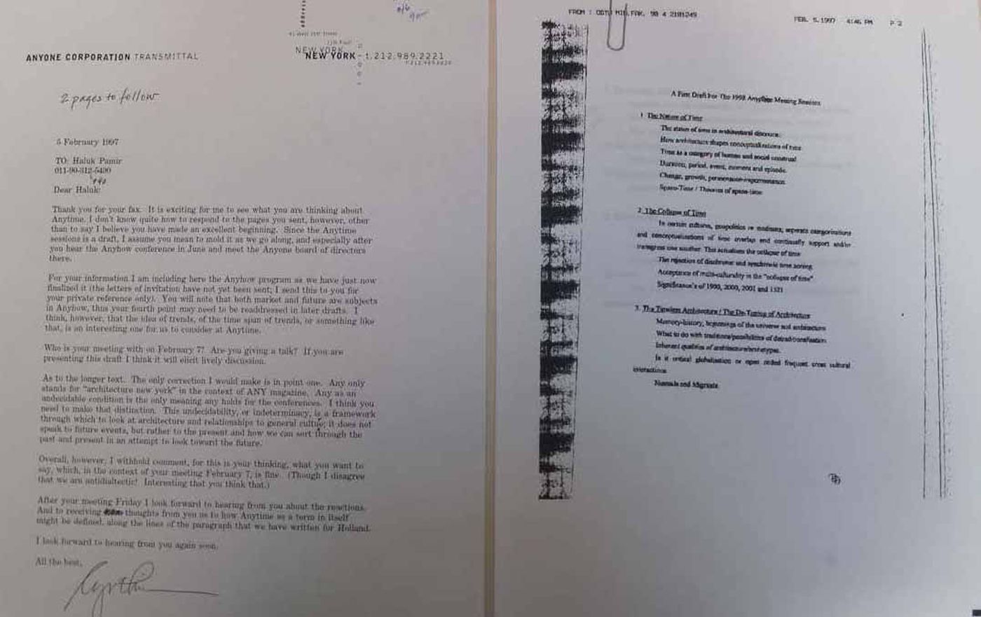 Letter from Cynthia Davidson to Haluk Pamir from the Sevki Vanli Foundation for Architecture