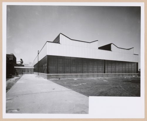 View of the principal and lateral façades of the Stack Shop and Storage Building, Curtiss-Wright Corporation Airplane division Assembly Plant [?], Buffalo, New York