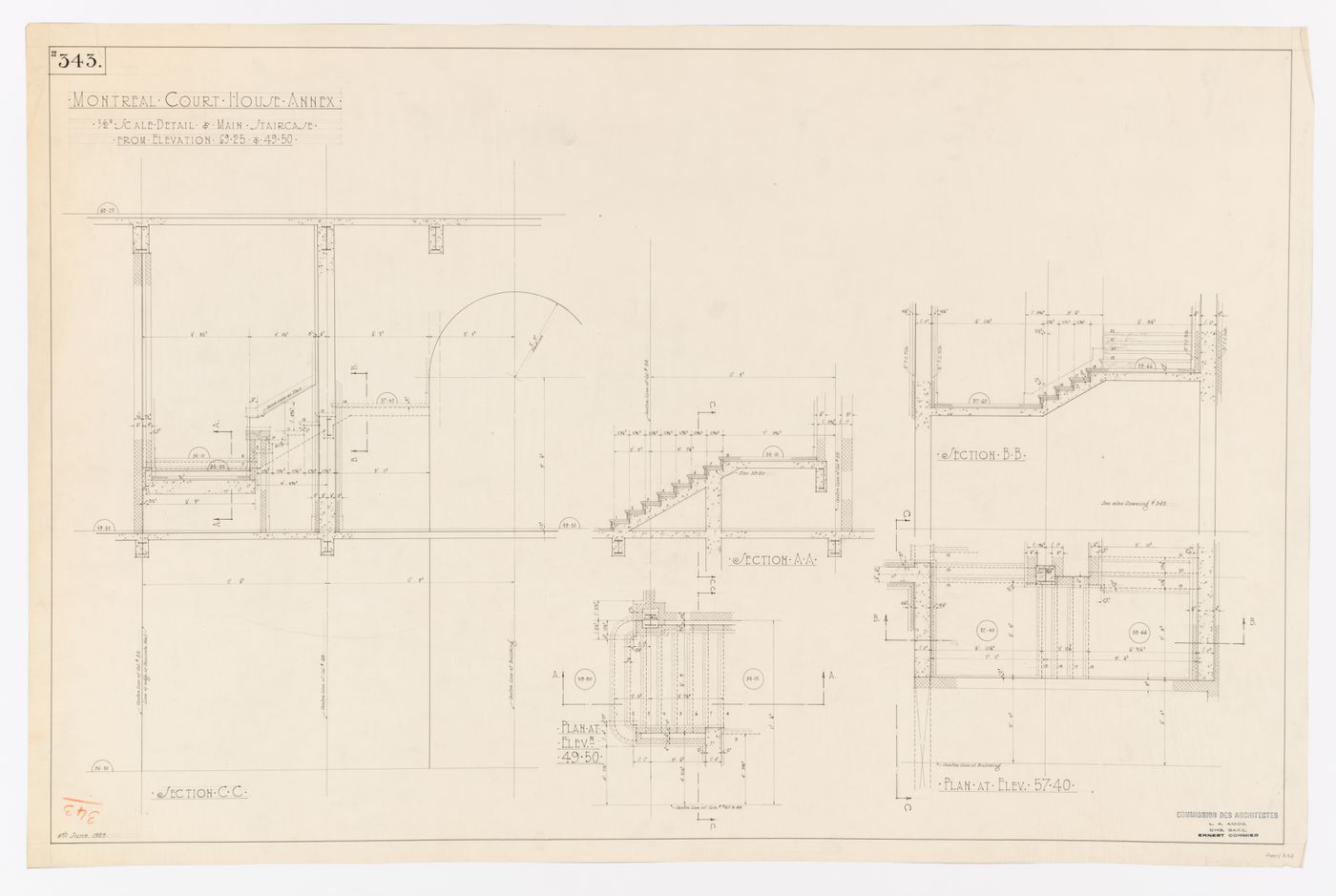 Détails structuraux de l'escalier principal, Annexe au Palais de Justice de Montréal, Montréal, Canada