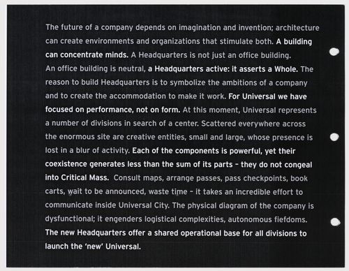 One of dozens of presentation booklets made by OMA for Universal