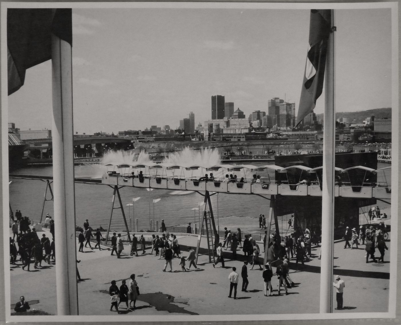 View of the minirail with Montreal in background, Expo 67, Montréal, Québec