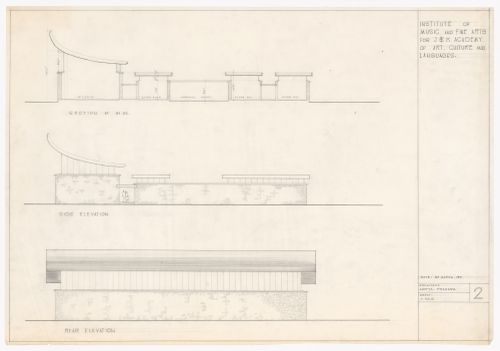 Institute of Music and Fine Arts elevations and section for J&K Academy of Art, Culture and Languages, Jammu, India