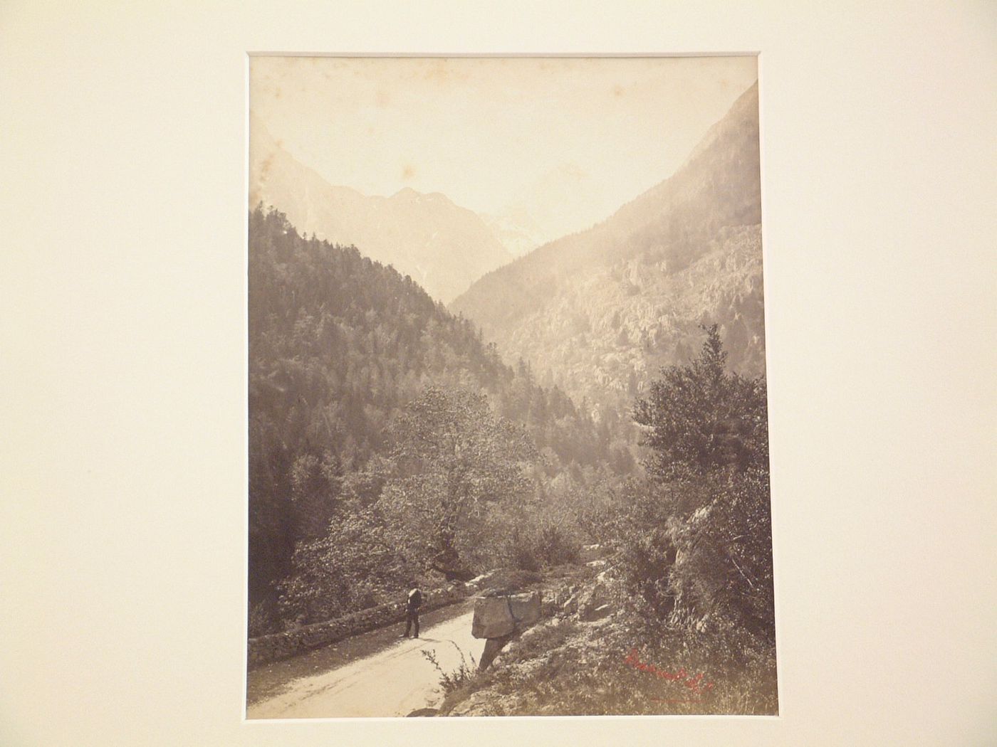 View of Mountain road with a single figure, pic du Midi d'Ossau, France