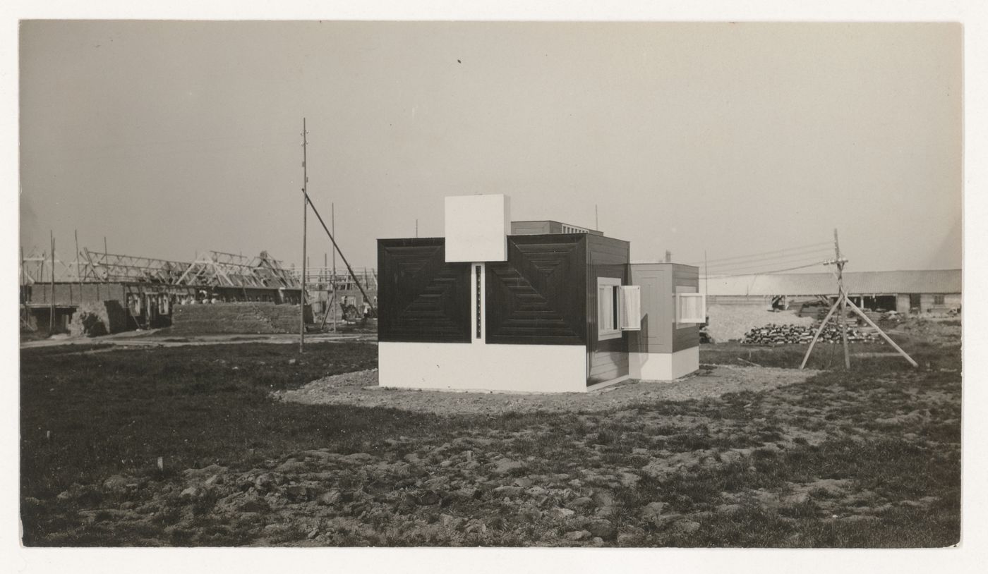 View of the rear façade of the temporary construction administration building, Oud-Mathenesse Housing Estate, Rotterdam, Netherlands