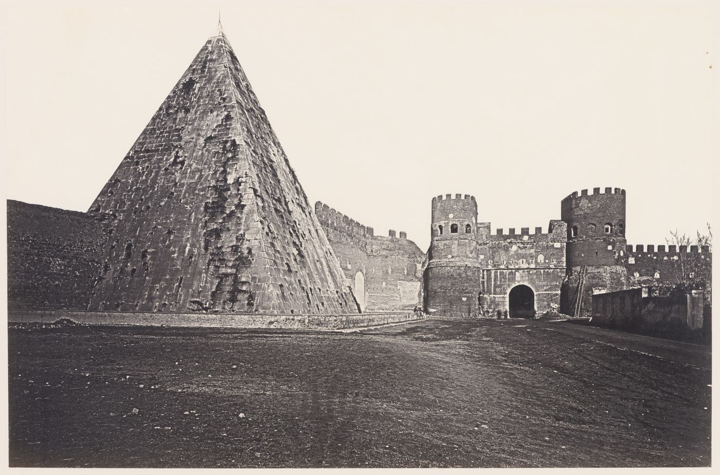 View of the Porta S. Paolo and the Piramide di Caio Cestio, Aurelian Wall, via Ostiensis, Rome, Italy