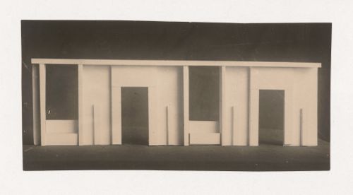 Photograph of a student model and a drawing on the topic "Combination of Rhythm and Measure on Frontal Surface" for the "Space" course at the Vkhutemas (Higher State Artistic Technical Studios), Moscow