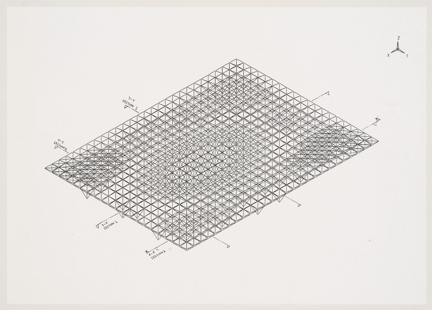 Reference diagram specifying sections of roof studied in a simulation of the roof's deformation under the weight of a uniform load of snow