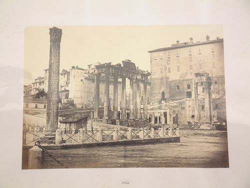 View of the Roman Forum showing the Column of Phocas, the Tempio di Saturno, and the Tempio di Vespasiano, Rome, Italy