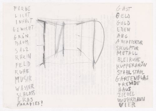 Sketch perspective with words for the E,D,E,N, Pavilion, Rheinfelden, Switzerland