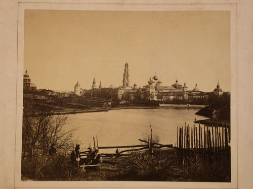 View of Troitse-Sergeyevo Monastery (Trinity-Sergii Monastery) showing the bell tower and Uspenskyi Cathedral, Zagorsk, Moscow