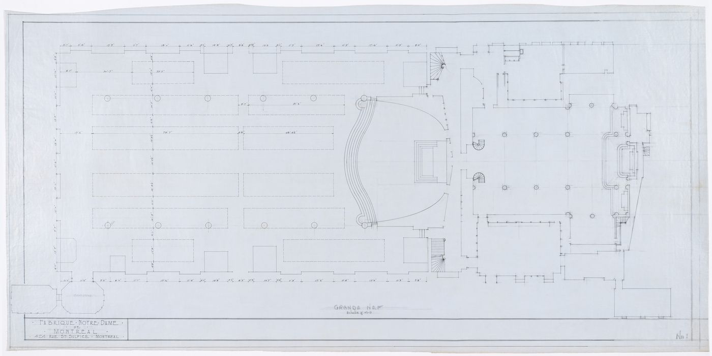 Plan of the nave, choir and sacristy of Notre-Dame de Montréal, apparently for the renovations of 1929-1949