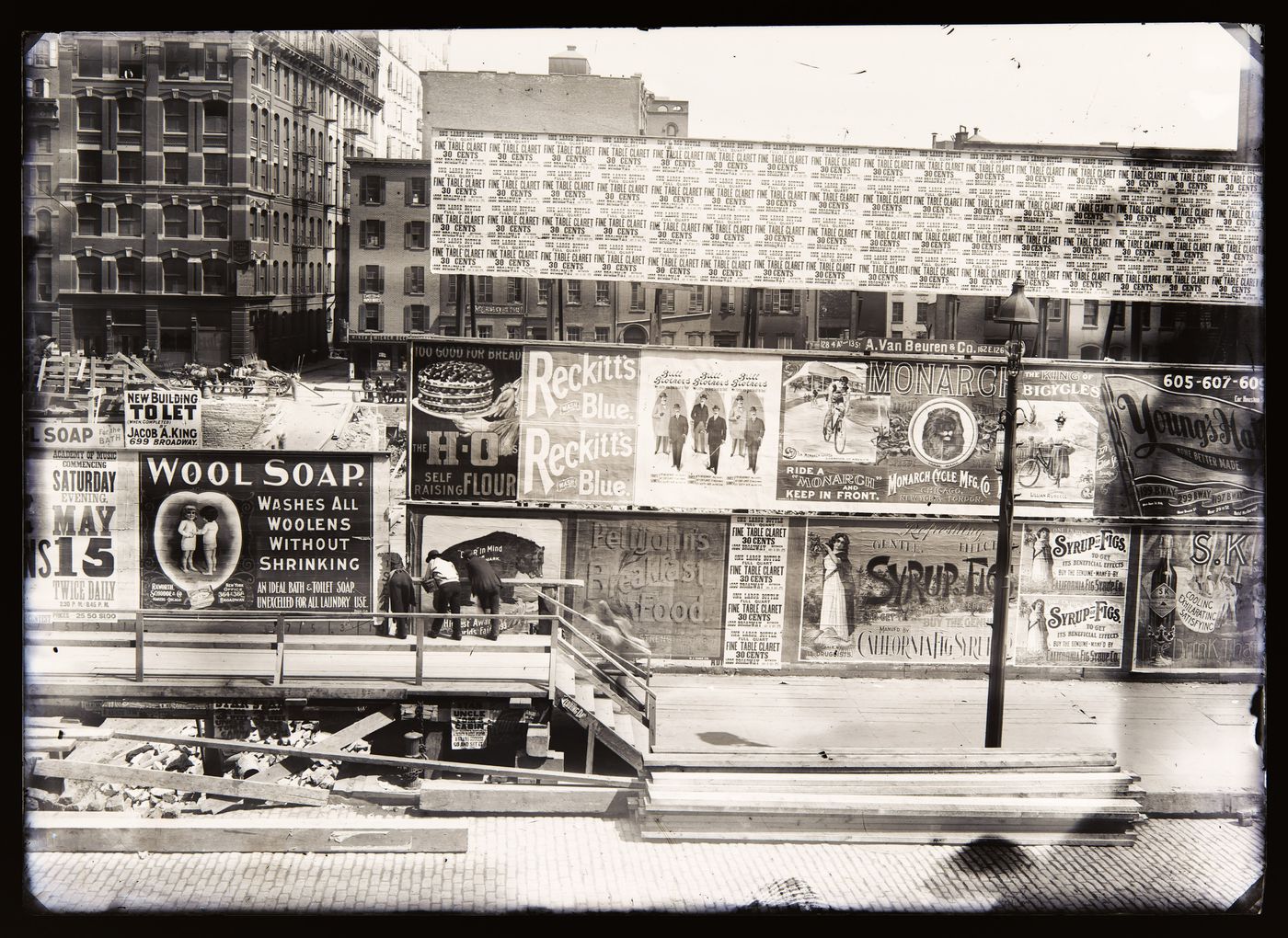 View of a construction site with advertisements, New York, New York, United States of America