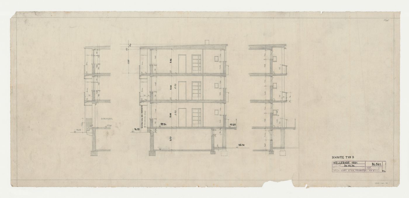 Sections for a type F housing unit, Hellerhof Housing Estate, Frankfurt am Main, Germany