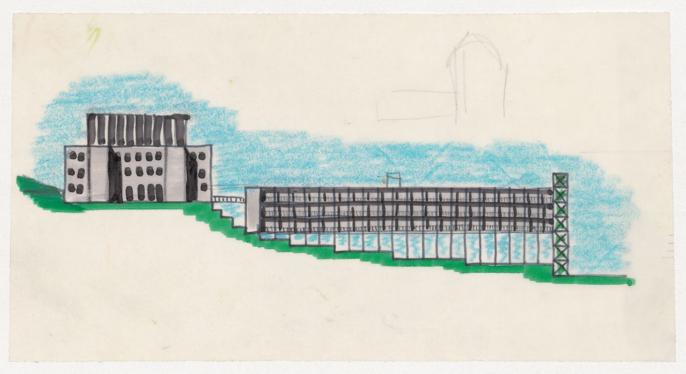 Sketch elevation for Casa dello studente, Trieste, Italy