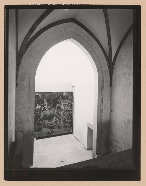 Interior view of a gallery showing a painting, Palazzo Abatellis, Galleria regionale della Sicilia, Palermo, Italy