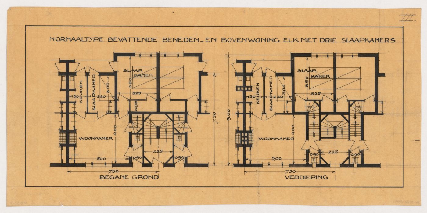 Ground and first floor plans, possibly for Blocks 1, 5, 8, or 9, Spangen Housing Estate, Rotterdam, Netherlands