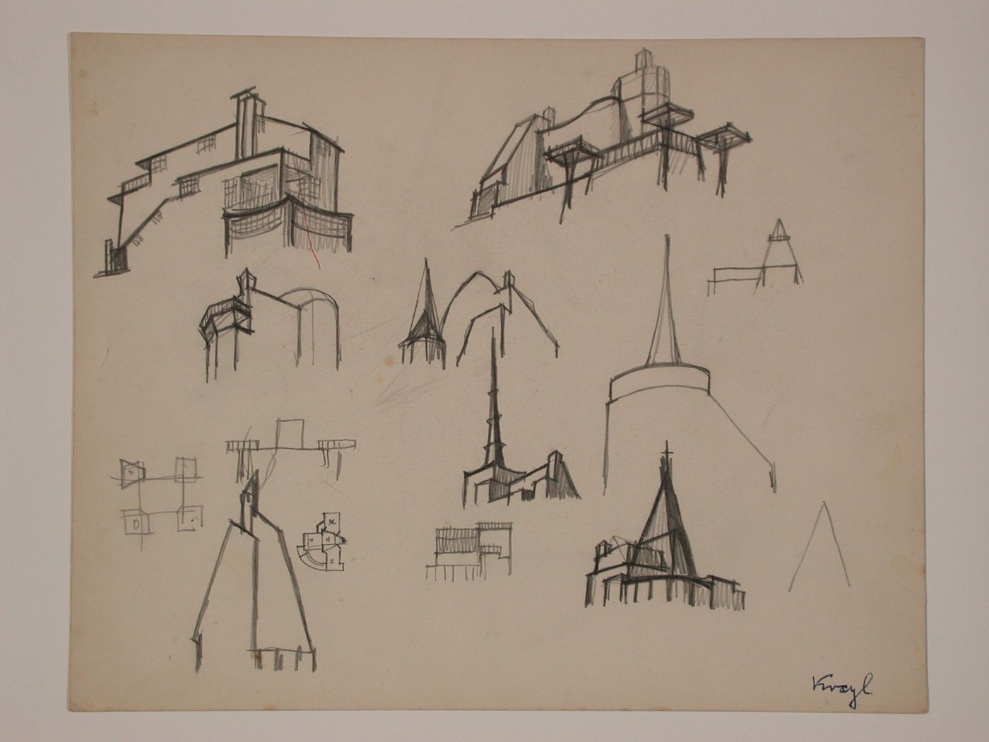 Sketches of buildings by Carl Krayl