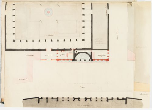 Project for the redevelopment of the École de médecine and surrounding area, Paris: Partial plan for the Clinique de médecine showing the fountain