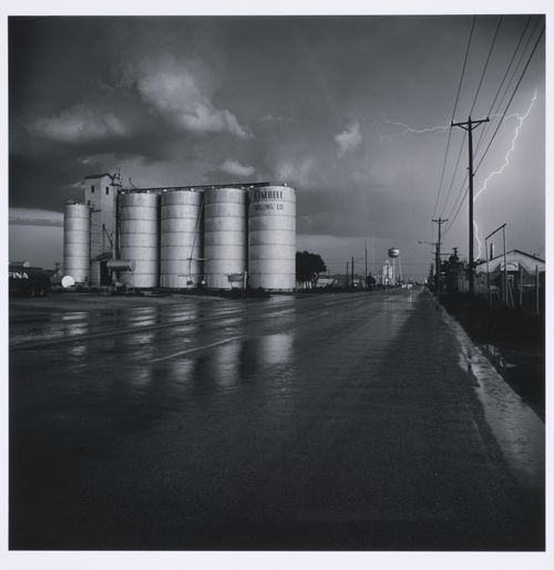 Lightning flash over Kimbell Milling Company Grain elevator, Lamesa, Texas