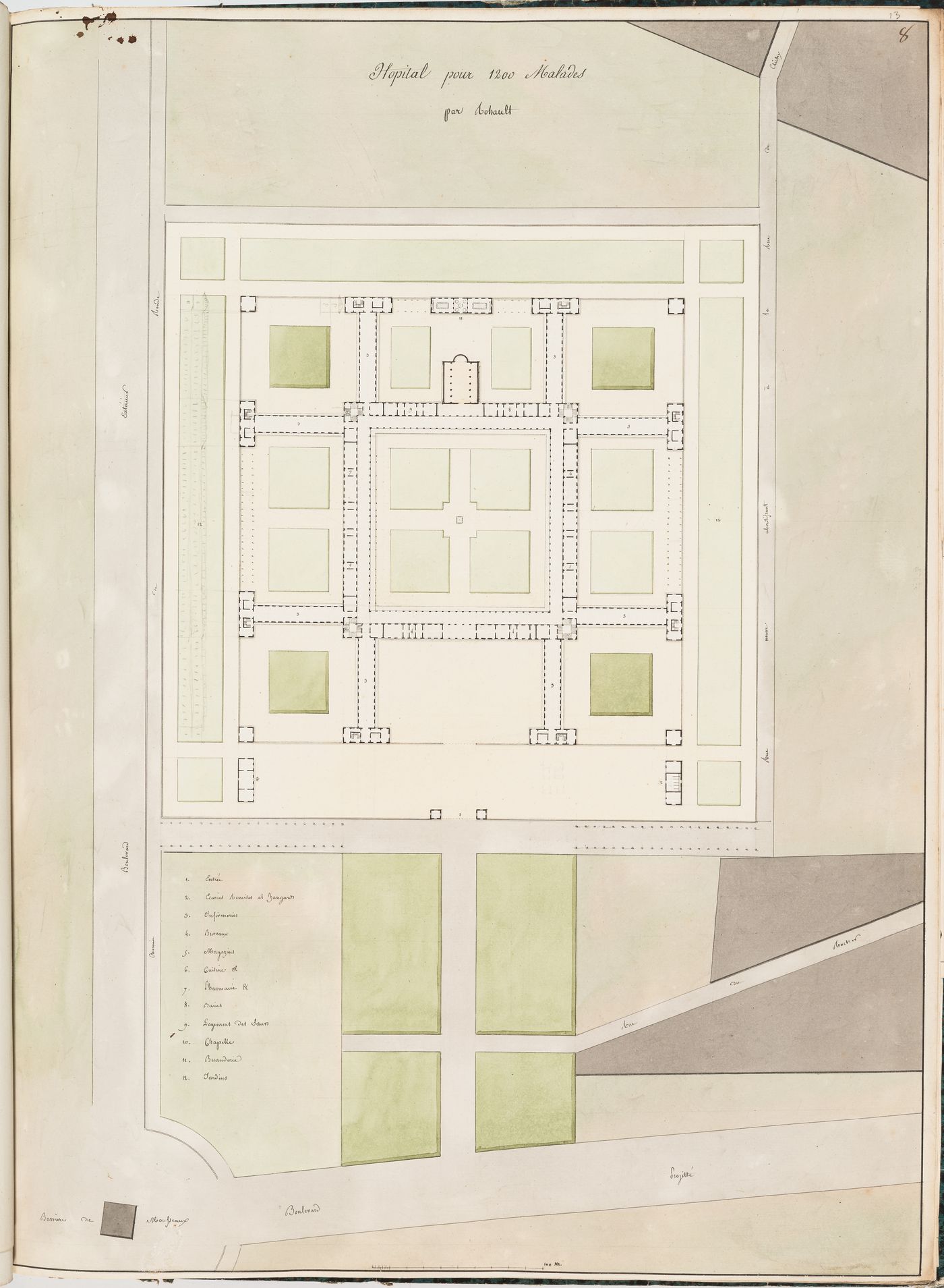 Ideal hospital for 1200 patients near the barrière de Monceau, Paris: Site plan number eight