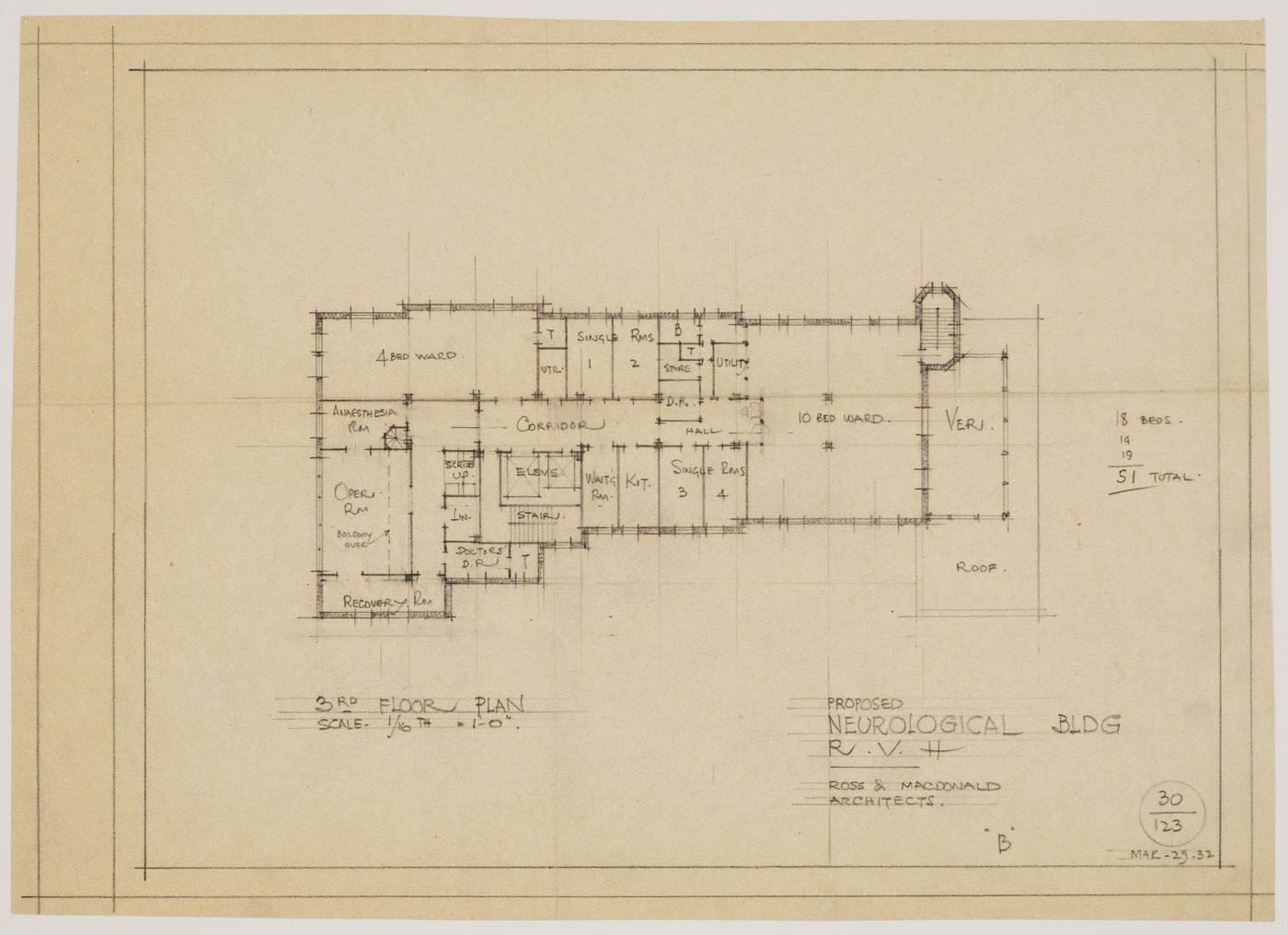 Montréal Neurological Institute, Montréal, Québec: third floor plan