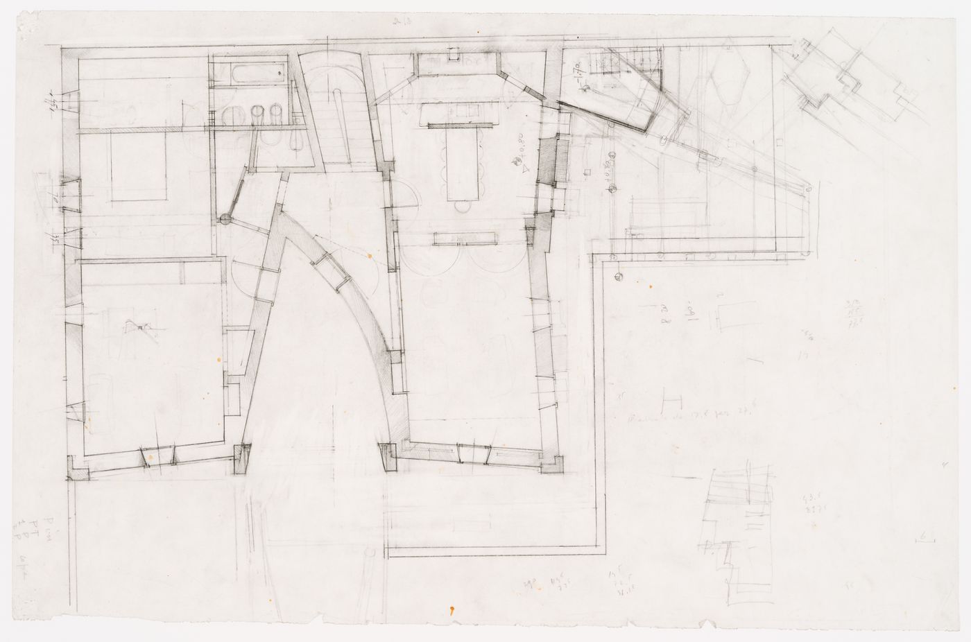 Preliminary plan of first floor including kitchen, dining area, living room and bathrooms for Casa Miggiano, Otranto, Italy