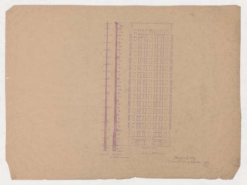 Monadnock Building, Chicago: Jackson Street elevation and sections through division and exterior walls