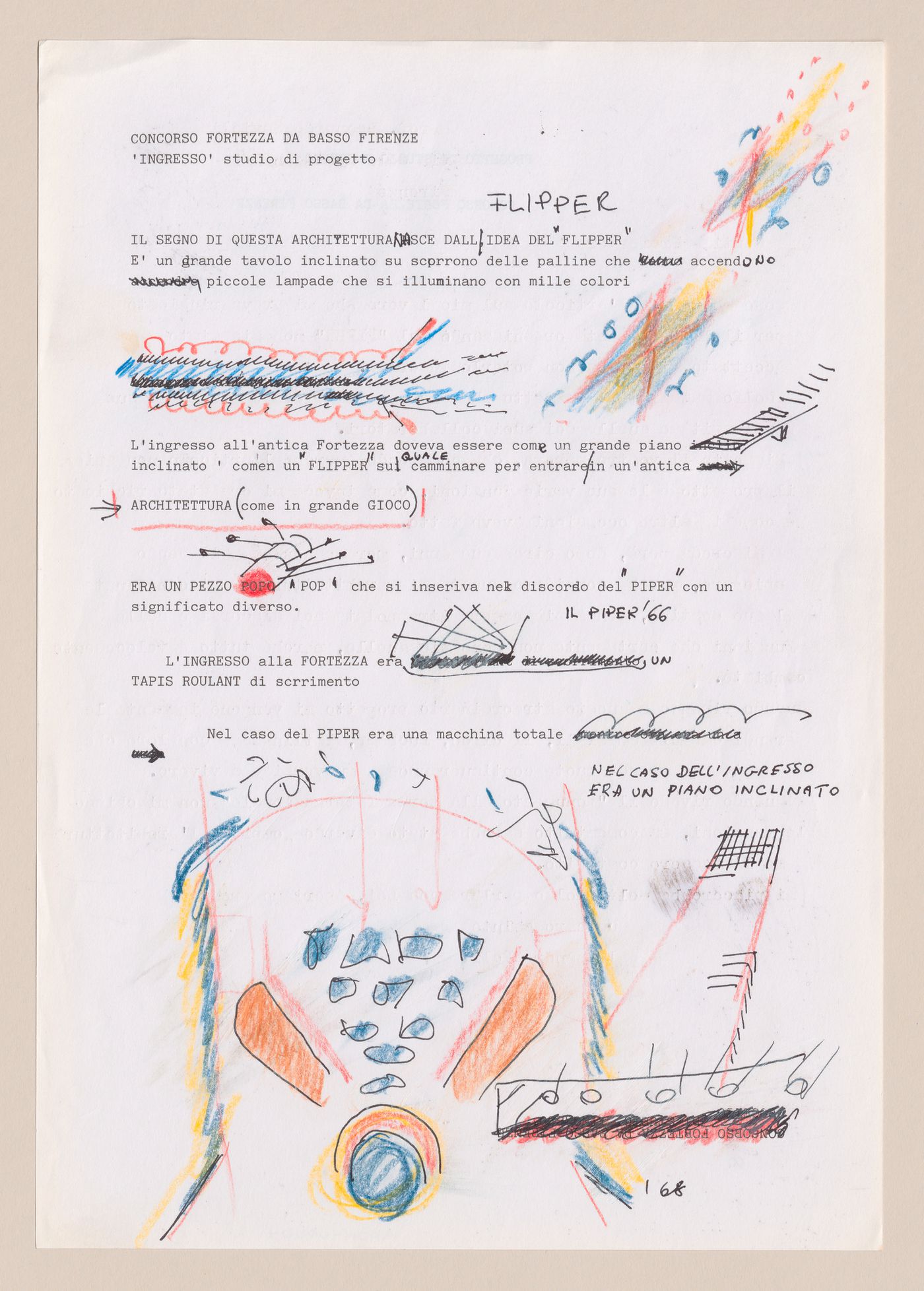 Document with notes and sketches for Fortezza da Basso, National Centre for Arts and Crafts, Florence, Italy